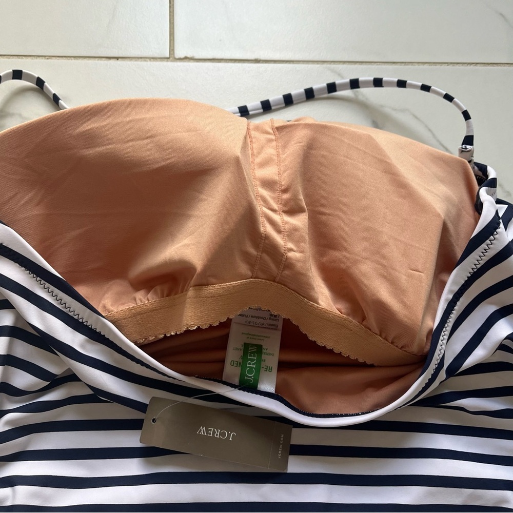 NWT j crew ruched bandeau one-piece swimsuit navy white stripe 16 - Picture 5 of 6